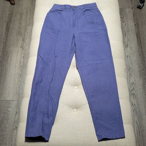 Vintage Talbots Petites Minimalist Navy Blue Irish Linen Blend Tapered Pants 8 - Picture 2 of 9